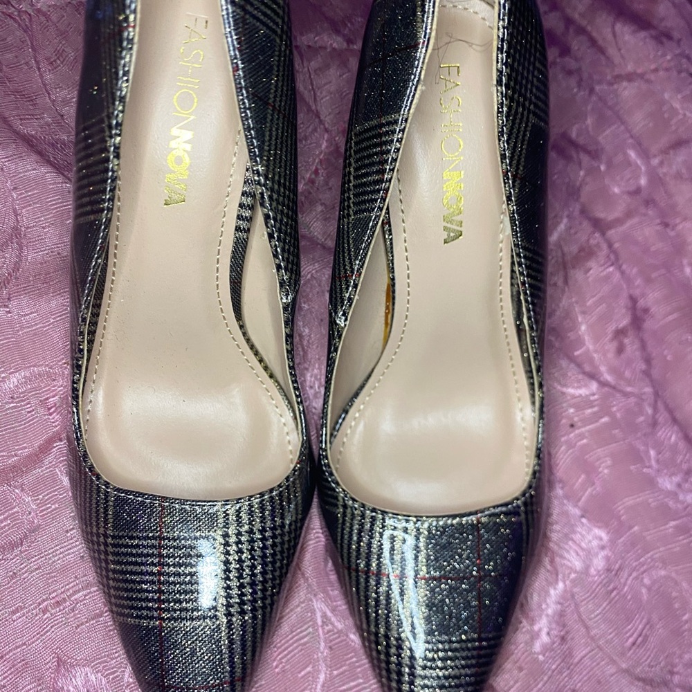 Fashion Nova Black and Gray Stiletto Heels
